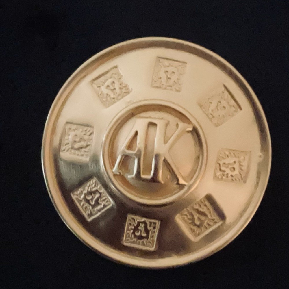 #24 Anne Klein Signed Matte Gold Lions Head Logo Designer Runway Brooch